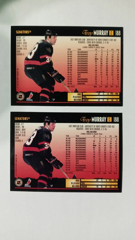 1994-95 Topps Premier - Troy Murray #188 "Special Effects" Parallel - Image 2 of 2