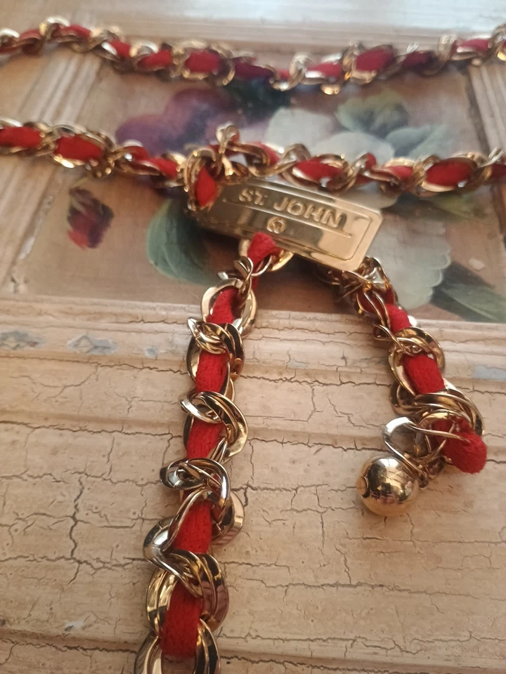 Cinturón De Colección St John Mujer Preppy Romántico Caprichoso Rojo Hecho en Italia Foto 3 de 4