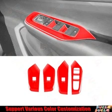 Glass Window Lift Switch Panel Trim 4PCS For Toyota Prius 2023-2024 Bright Red