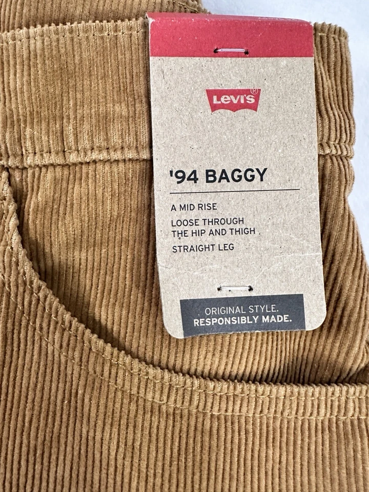 Nuevos Pantalones Sueltos de Pana Levis 94 Talla 33x31 Para Mujer Marrón Tiro Medio Pierna Recta Foto 4 de 4