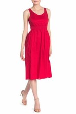Love...Ady Red Poplin Tank Midi Dress Paperbag Waist Tie Back Size XS New