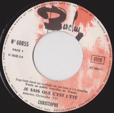 CHRISTOPHE JE SAISS QUE C'EST L'ETE / LES ESPAGNOLS FRENCH 45 SINGLE PROMO
