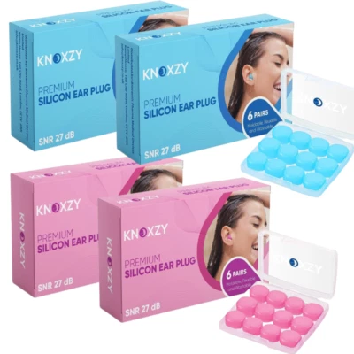 KNOXZY Premium Quality Ear Plugs for Noise Cancelling Sleep Swim Work 6 Pair Ear Plugs