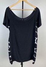 Gr. 38 Shirtkleid Seide Stretch Kleid Shirt schwarz weiß großer Ausschnitt 9C5