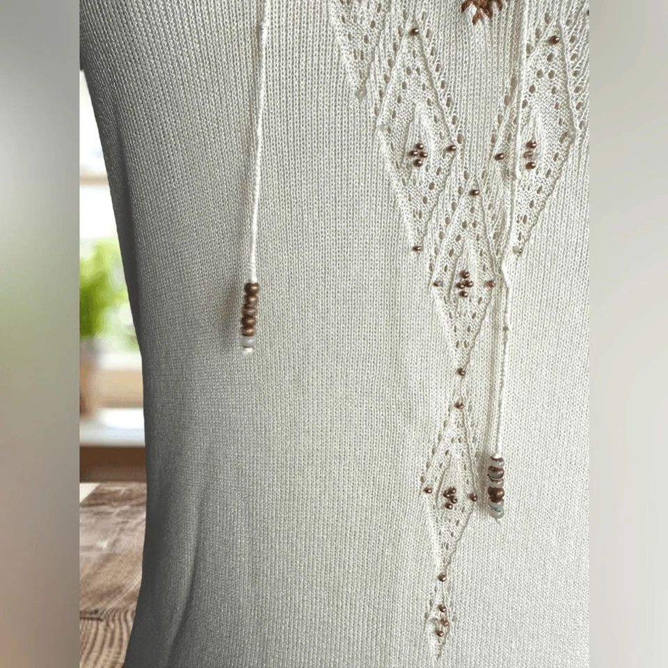 Blusa sin mangas DAVID MEISTER adornada con cuentas tejido cuello en V talla L Foto 4 de 4