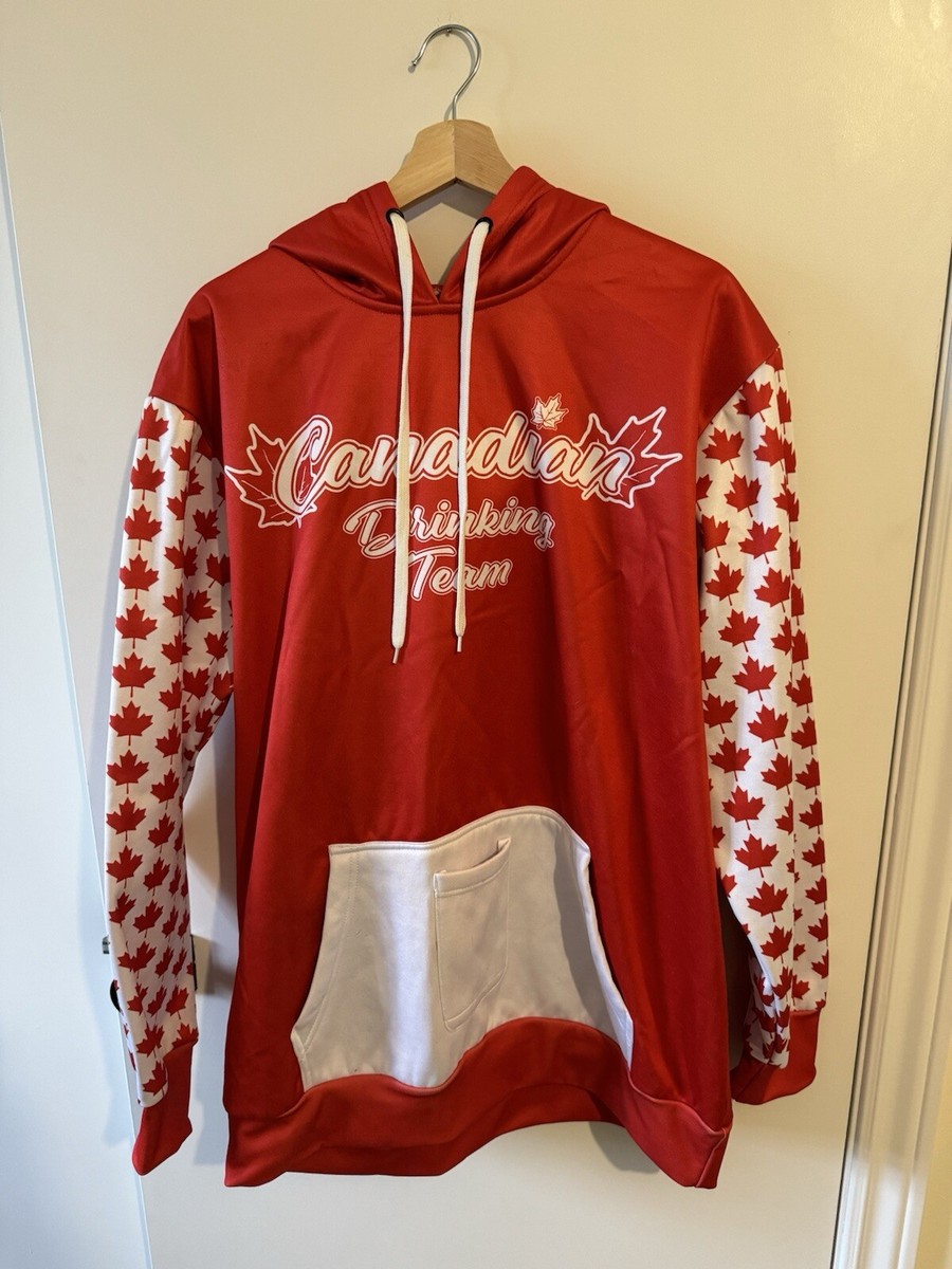 MENS XL Patriotic Canadian Drinking Team Hoodie with Fun Beer
