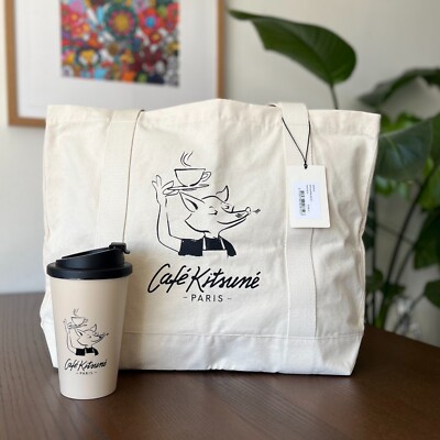 MAISON KITSUNE CAFE BARISTA FOX TOTE BAG and CUP NEW | eBay UK