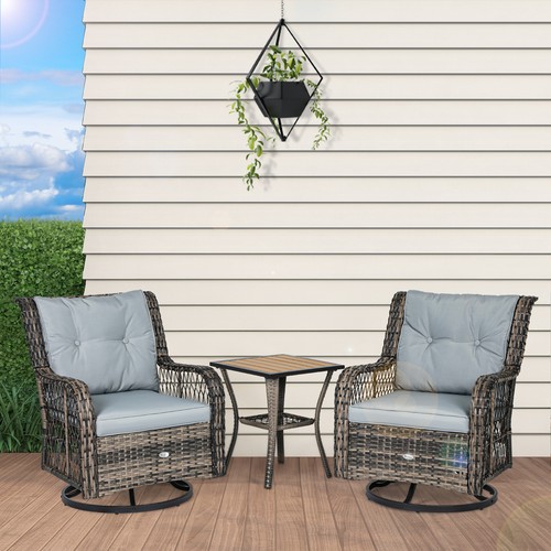 3PC Patio Swivel Glider Rocker Wicker Bistro Furniture Conversation Chairs - Picture 10 of 11