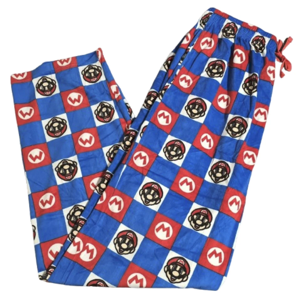 Official Checkered Blue & Red Nintendo Super Mario Comfy Pajama Lounge Pants! - Image 2 of 3