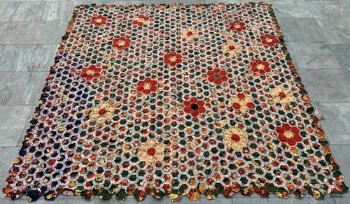 Vintage Handmade French Patchwork Decorative Bedspread textile Quilts 172x169 cm