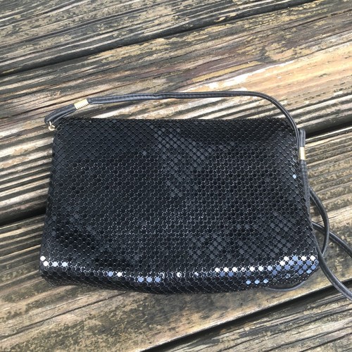 Whiting & Davis Black Metal Mesh Purse Handbag Bag Disco Clutch Gold Vtg 70s 80s - Picture 7 of 8