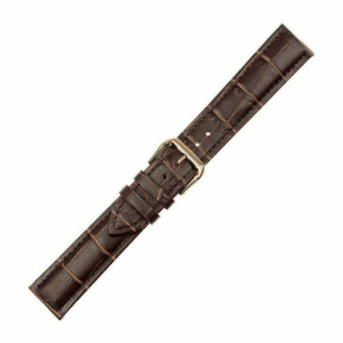 Brown Alligator Grain Watch Strap Band Leather Rose Gold Pin Buckle 14 ~ 24 MM - Picture 3 of 3