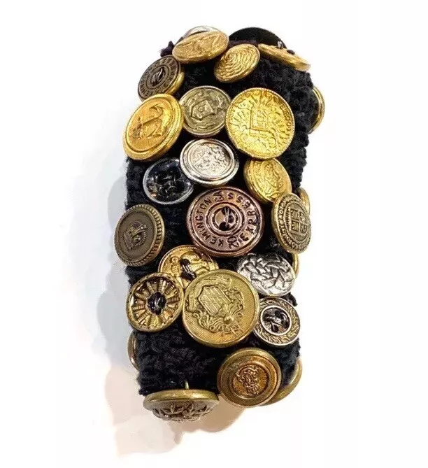 Antique Button Collection – 39 Unique Buttons Mounted on Arm Sweatband, Vintage - Image 2 of 4