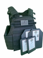 Black Tactical Vest Plate carrier Chest Rig w/  Curved 8x10 Plates & Side Plates