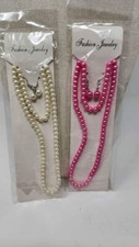 2 sets of kids simulated pearl stretchy jewelry fashion dress up pink white J1