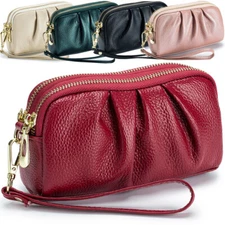 Soft Genuine Leather Handbag Wallet Clutch Purse Dumpling Bag Double Zip Pocket