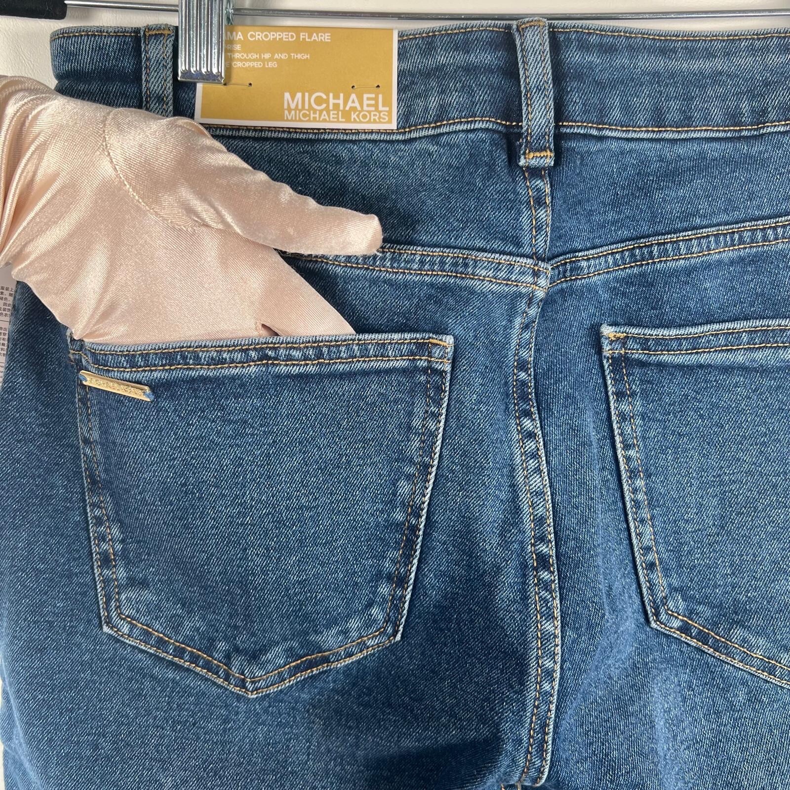 NWT MICHAEL KORS SELMA CROPPED FLARE HIGH-RISE Jeans LAKEBLUEWSH QS4905NE9Z Sz 6 thumbnail 12