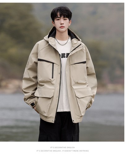 Spring Hooded Jacket Men Outdoor Wind Workwear Multi Pocket Jacket Casual Jacket - Picture 14 of 29