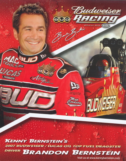 2007 Brandon Bernstein Budweiser Top Fuel NHRA Hero Card | eBay