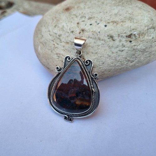 Red Moss Agate Gemstone Pendant 925 Sterling Silver Free Shipping Pendant PG4692 - Picture 2 of 4