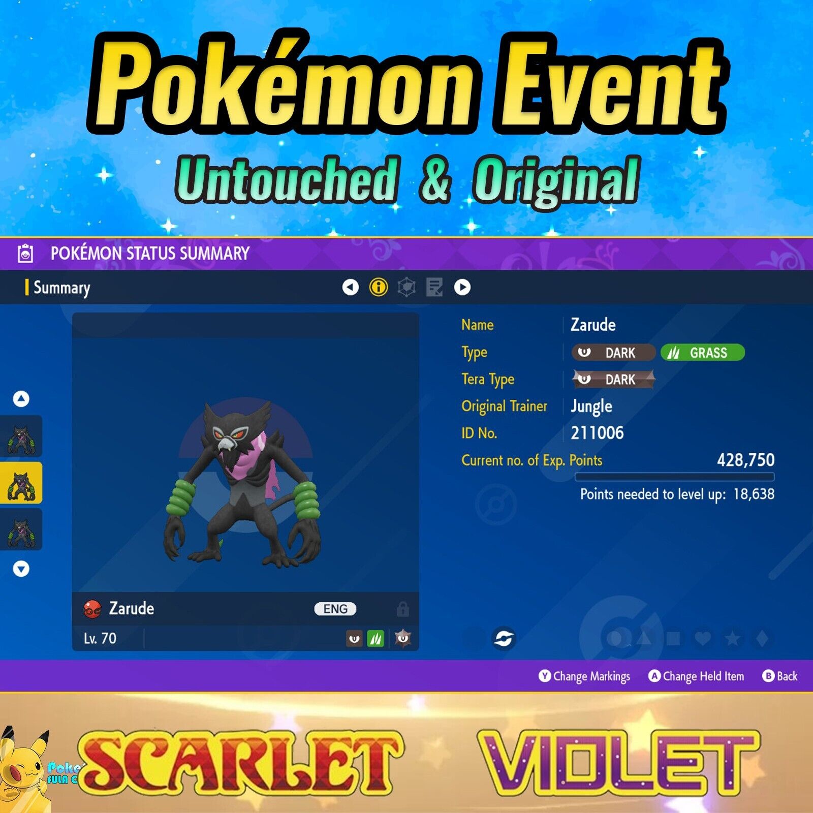 Zarude Dada w/ Scarf Mythical Pokemon Sword & Shield Perfect IV 25th Movie  Event