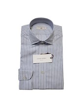 New LUCIANO BARBERA Men's Small Blue Striped COTTON  LINEN Long Sleeve Shirt