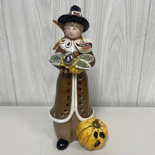 Blue Sky Clay Works Thanksgiving 12” Boy Pilgrim Candle Tea Light Holder NWT