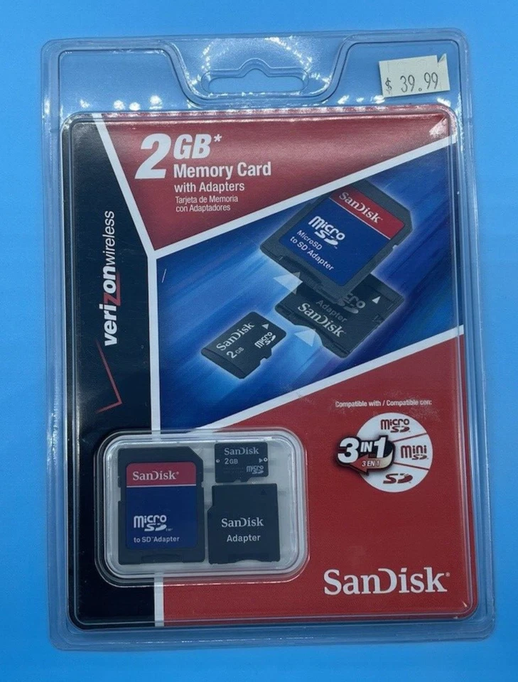 Sandisk 2GB Memory 3 in 1 MicroSD Card with Adapters Verizon Wireless New Sealed - Image 3 of 3