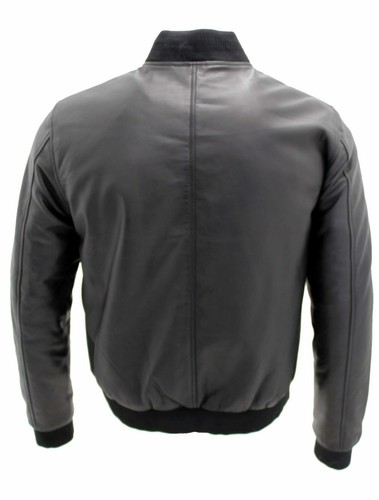 Men's Casual Black Varsity 100% Leather Bomber Jacket - 第 4/8 張圖片