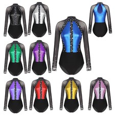 Womens Leotard Long Sleeve Gymnastics Yoga Ballet Stage Dancewear Acrobatics