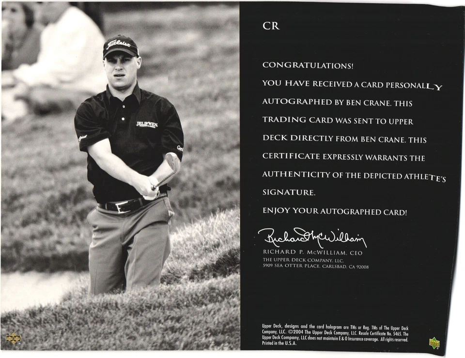 Ben Crane 2004 SP Signature Golf 8x10 Autograph Card Signature Shots - Image 2 of 2