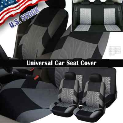Full Set 5-Seat Car Seat Covers For Toyota Tacoma – Gray & Black Polyester, Universal Fit, Easy Install