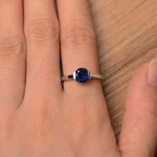 925 Sterling Silver Natural Blue Sapphire GemStone engagement ring for women