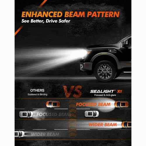 SEALIGHT X1 H11/H9/H8 6000K Super Bright White LED Headlight Bulbs Low Beam 2PCS - Foto 4 di 10