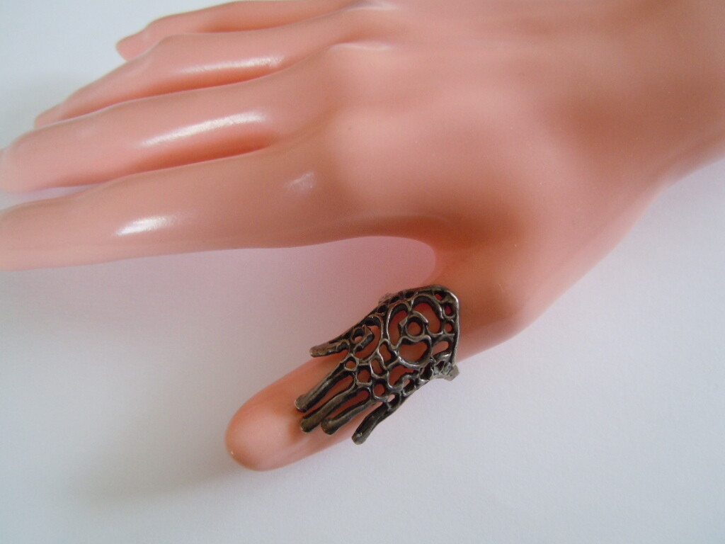 925 Silver Ring Motif Hand Openwork Pattern 6.2g … - image 3