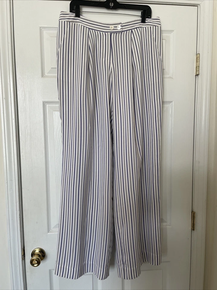 Pantalones de pierna ancha a rayas multicolor 100 % seda CARLISLE talla 12 nuevos con etiquetas