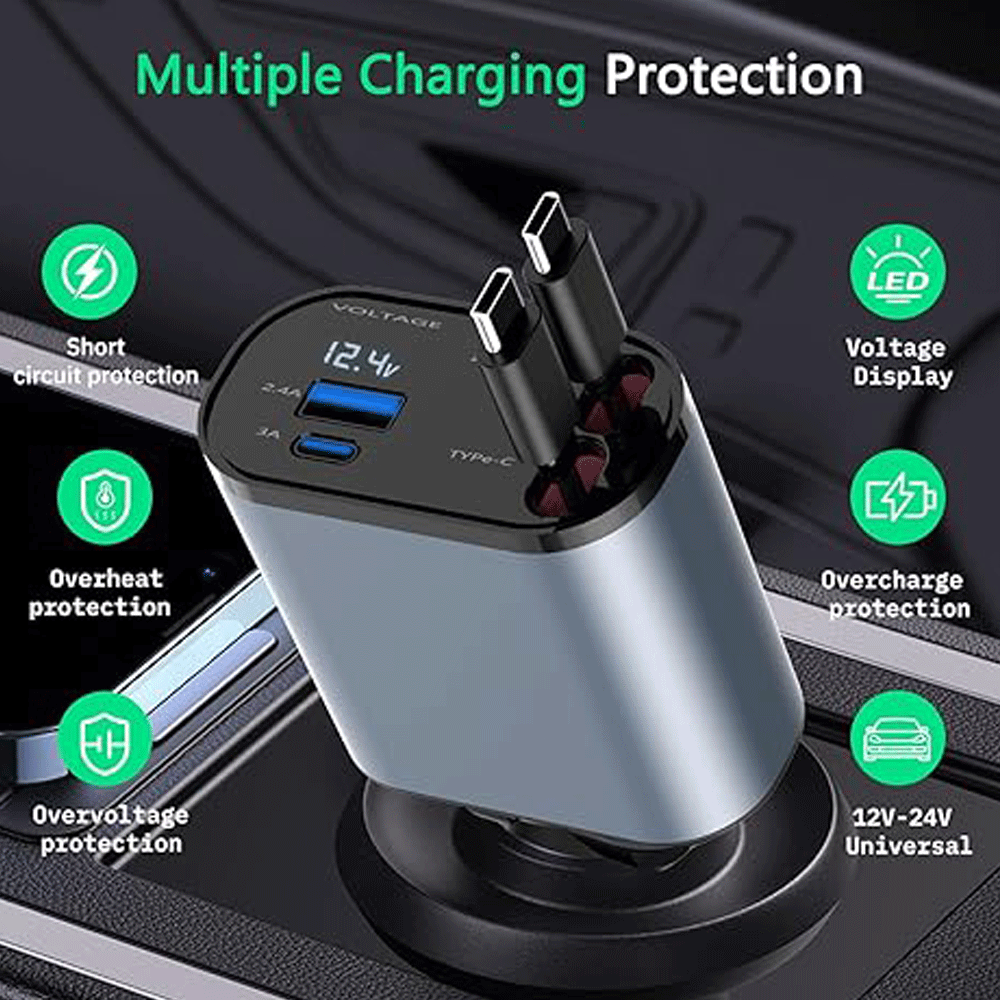 Retractable Car Charger in Fast Car Phone Charger 100W with