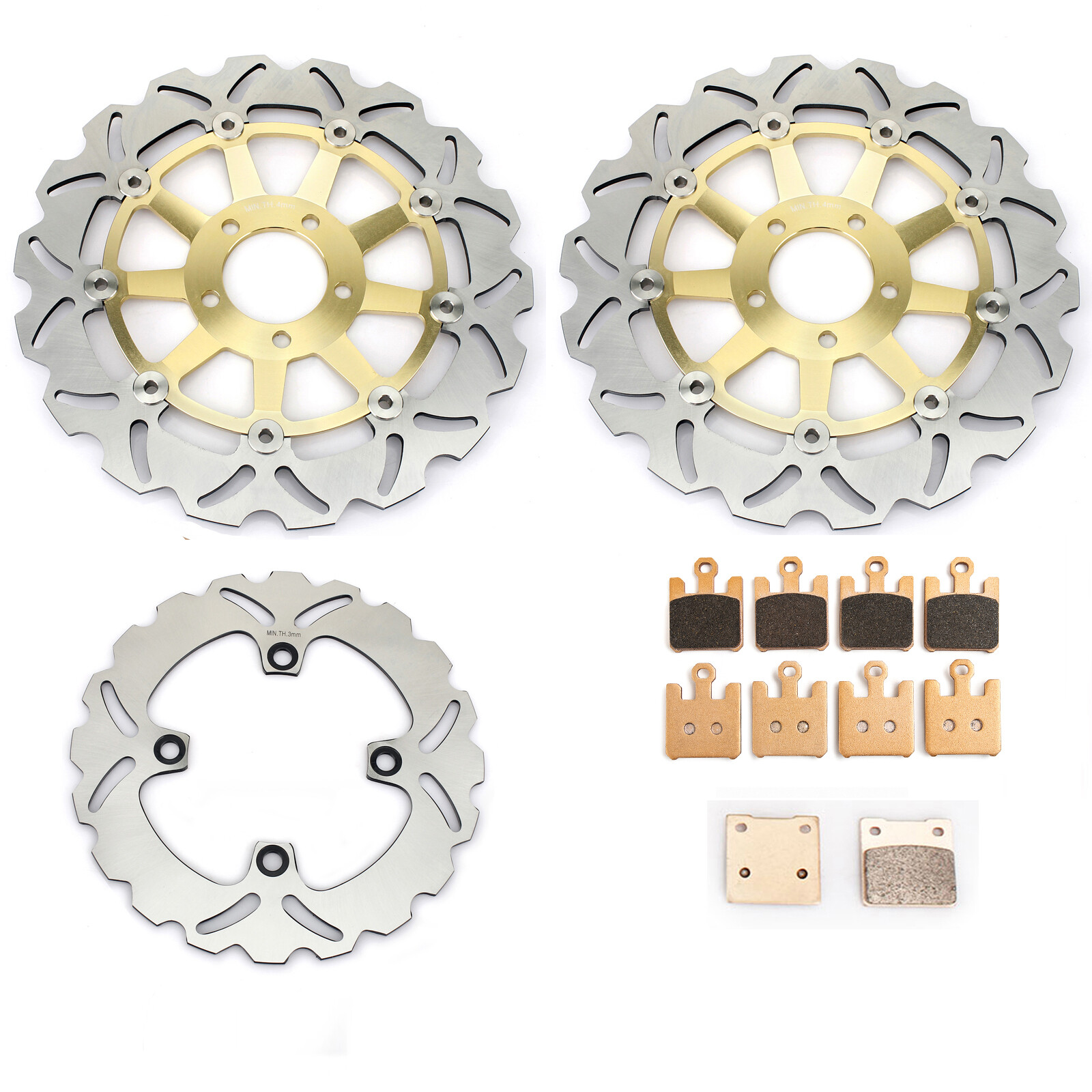 2 Front 1 Rear Brake Rotors Pads ZX12R ZX12R ZX1200B (04 05 06) for