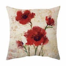 18x18 Inch Oil Painting Red Poppy Flower Pillow Cover Rustic Floral Cushion Case