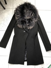 Cappotto Elegante Donna Con Vera  pelliccia Sul Collo estraibili Nuovo Nero