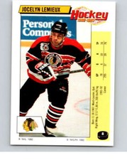 1992-93 Panini Stickers Hockey  #8 Jocelyn Lemieux  Chicago Blackhawks V82460