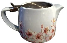 ALFRED Teapot Infuser Ceramic Stainless Steel Top Blue Cherry Blossoms 20oz