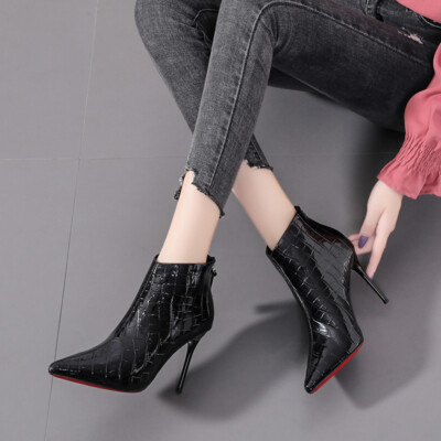 Women's Ankle Boots Front Zip Black Platform Stiletto High Heel Pointy Toe Pumps Women's Ankle Boots Front Zip Black Platform Stiletto High Heel Pointy Toe Pumps