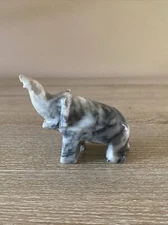 SMALL GRAY AND BLACK MARBLE / STONE ELEPHANT STATUETTE / FIGURINE