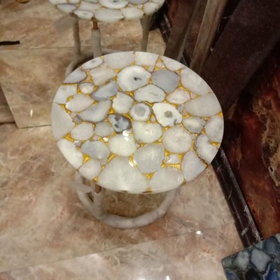 White Agate Side End Table, Agate Round Table Top Stone Coffee Cyber Monday Sale