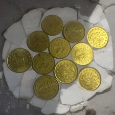 Lot Of 11 Brass Vintage Tokens Jillian’s Good Time Emporium Buffaloe Lanes NC