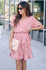 VICI TALKING SMOOTH RUFFLE MAUVE TIE DRESS, S