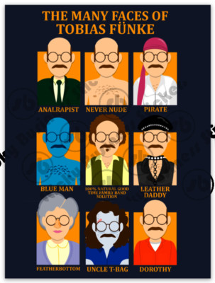 Tobias Funke Never Nude Many Faces 4 inch Vinyl Sticker Arrested