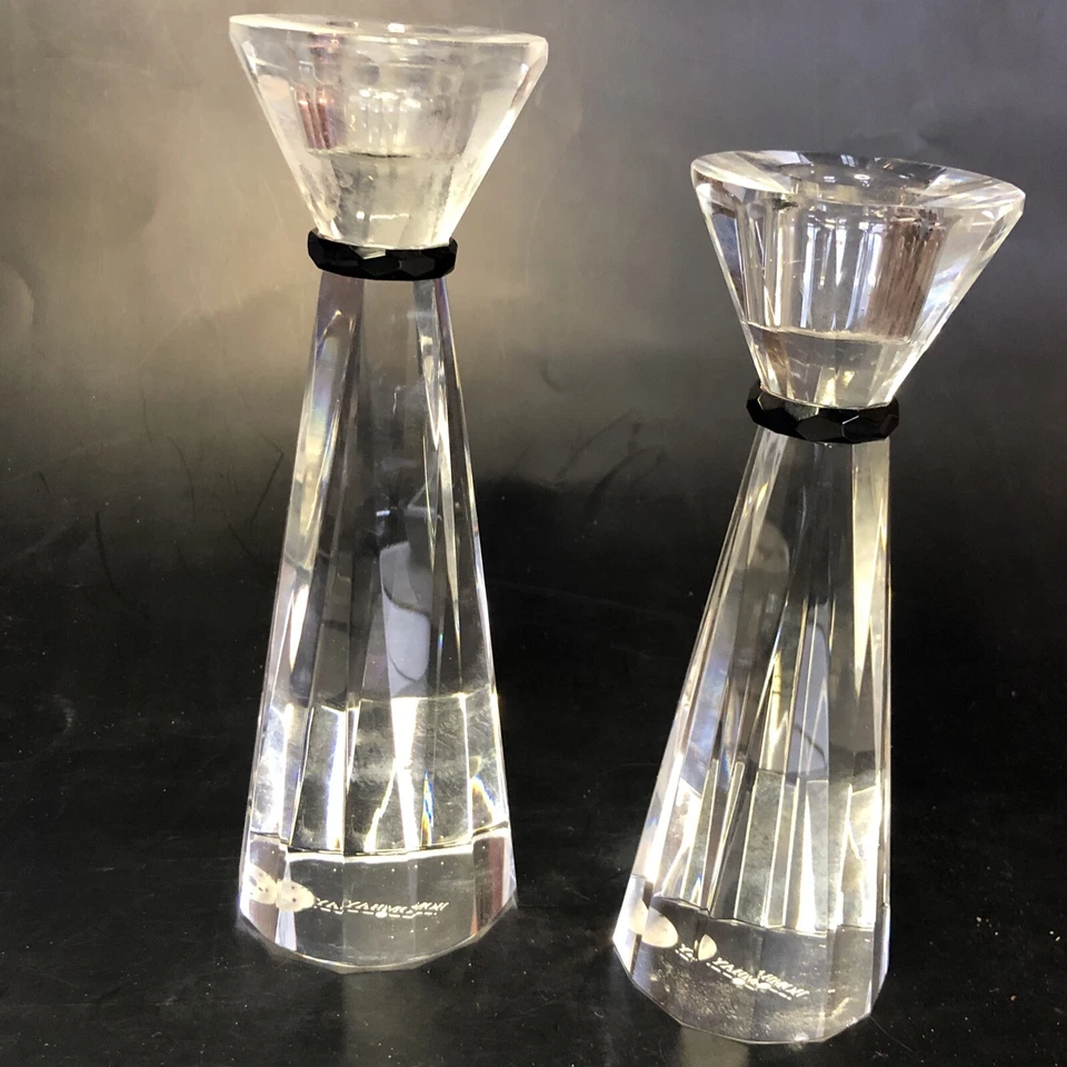 Juego de 2 ~ Soportes para Candelabros de Cristal Bombay Óptico Facetado Cónico 7" y 8" ~ De Colección Foto 2 de 4