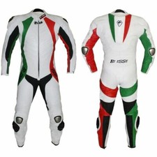 TUTA PER MOTO IN PELLE INTERA 1 PEZZO PROTEZIONI CE BIESSE MOTO TRICOLORE